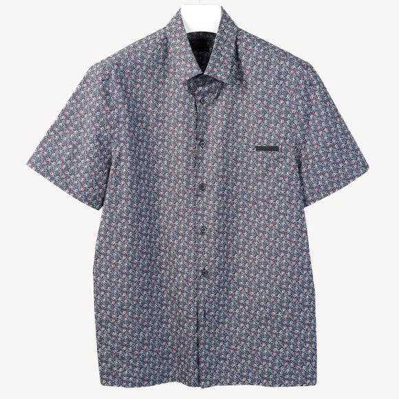 Prada Navy Lion-Print Cotton Short-Sleeve Button-Up Shirt - Picture 1 of 14